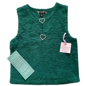 Johnny Wujek evergreen crop Fuzzy Sleeveless Top with Heart Details size medium